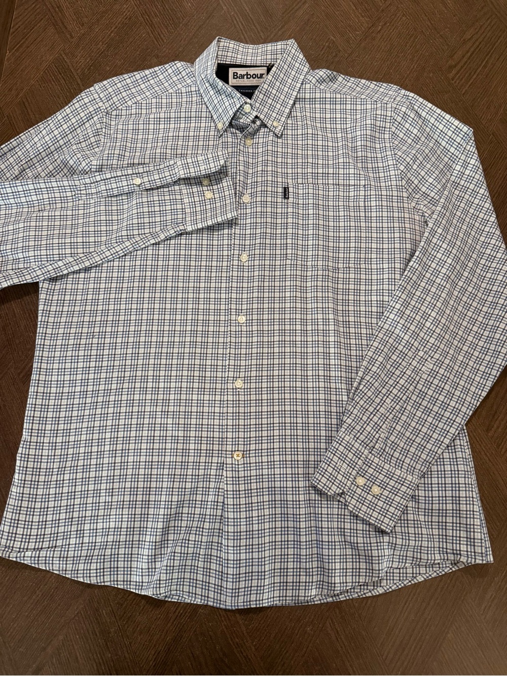 Barbour Men’s Blue Plaid Tailored Fit Button Down EUC SZ-M